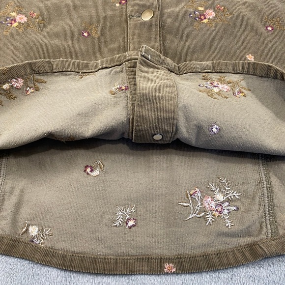 Driftwood Shirt Womens M Brown Shayna Corduroy Floral Embroidered Snap Shacket - Picture 7 of 13